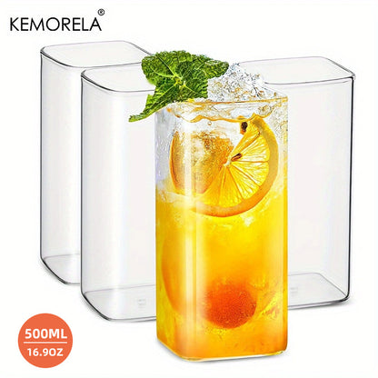 Set of 4 square 13oz drinking glasses for water, juice, beer, cocktails. Elegant glassware for all seasons. Perfect for back to school.