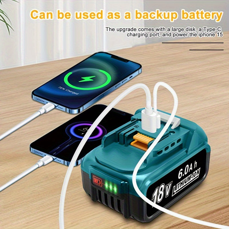 ACIGON 18V 6.0Ah Lithium-ion Battery with USB & Type-C Charging, for Makita Tools, Home & Outdoor Use.