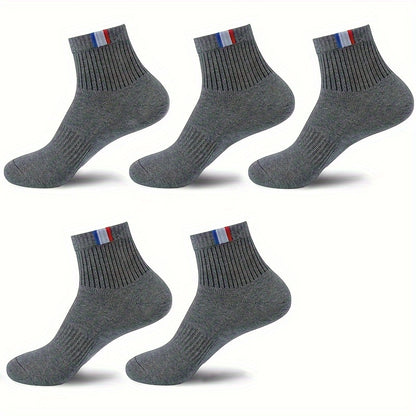 Men's Solid Sport Crew Socks, 5 pairs, breathable and comfortable for all seasons.