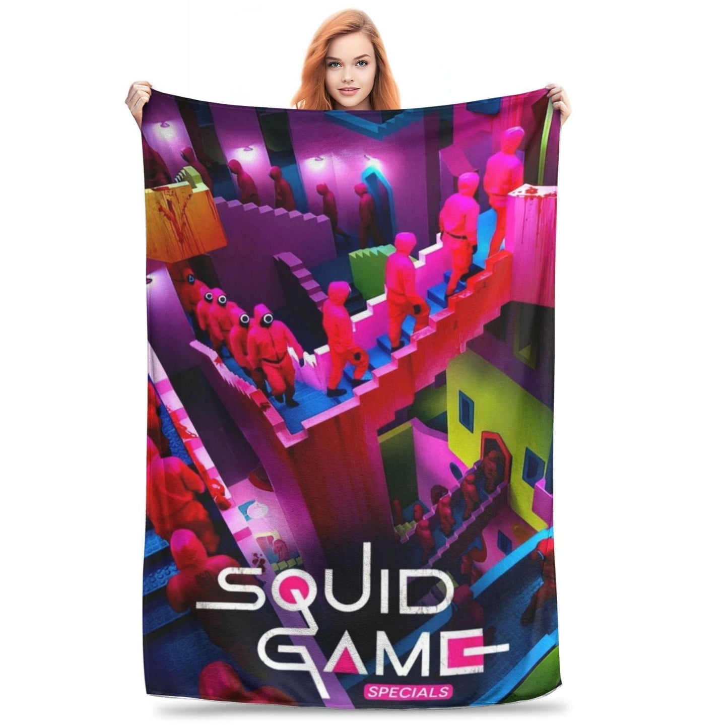 Squid Game-Inspired Printed Flannel Blanket - Modern Design, High-Quality Digital Print, Made with Knitted Polyester, Lightweight 250-300gsm, Versatile for Sofa, Bed, Travel, Camping, or Office - Easy Care Machine Washable, Provides All-Season Comfort