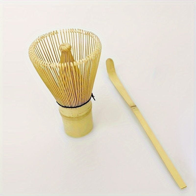 Set of 4 pieces including 2 Japanese Matcha Ceremony accessories: a Matcha Whisk (Chasen), Traditional Scoop (Chashaku), Tea Spoon, and a Blue Celadon/Black Whisk Holder. This set is perfect for preparing a traditional cup of Matcha and includes Matcha