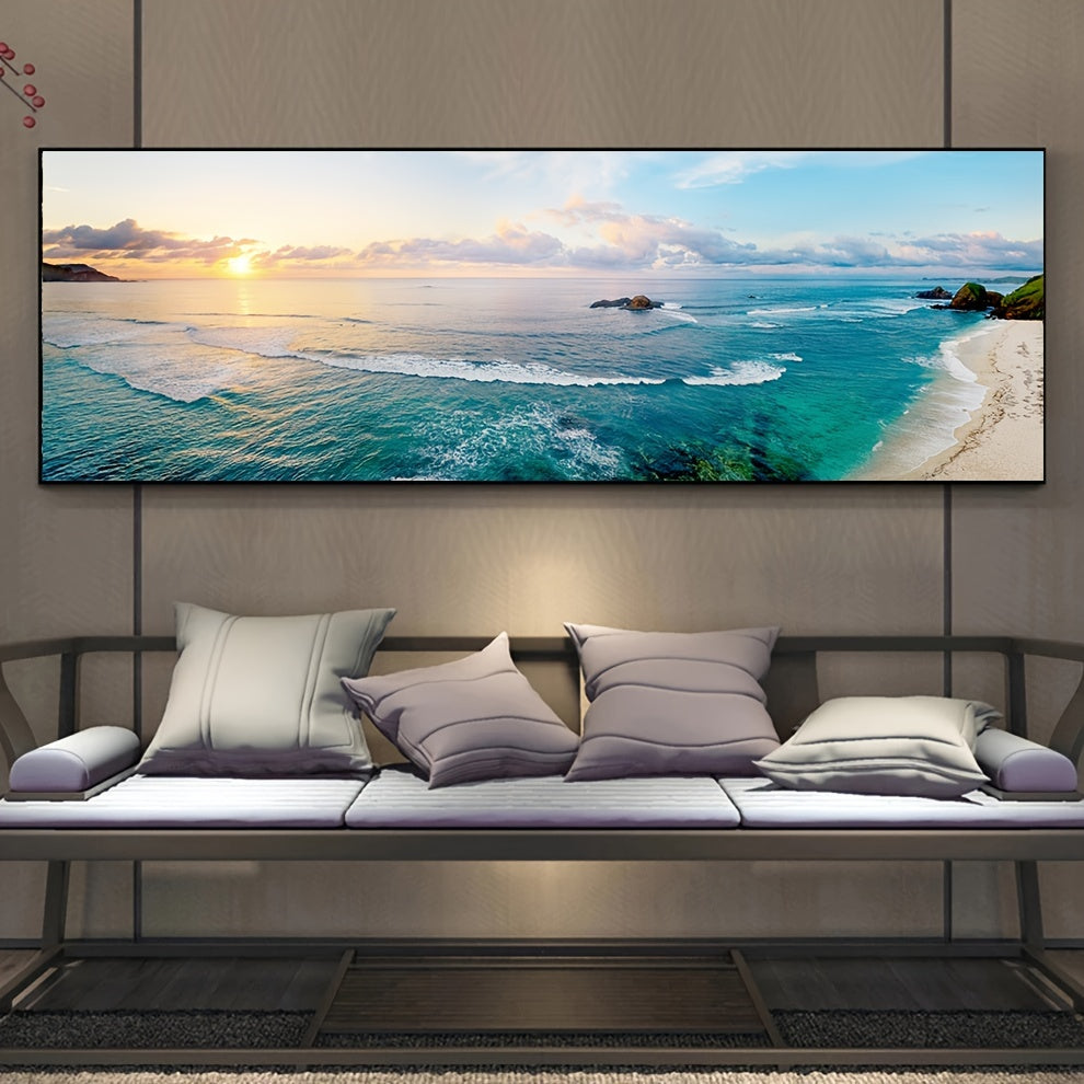 Frameless canvas painting depicting a serene mountain lake sunset, perfect for modern Nordic home decor - ideal for a lake house.