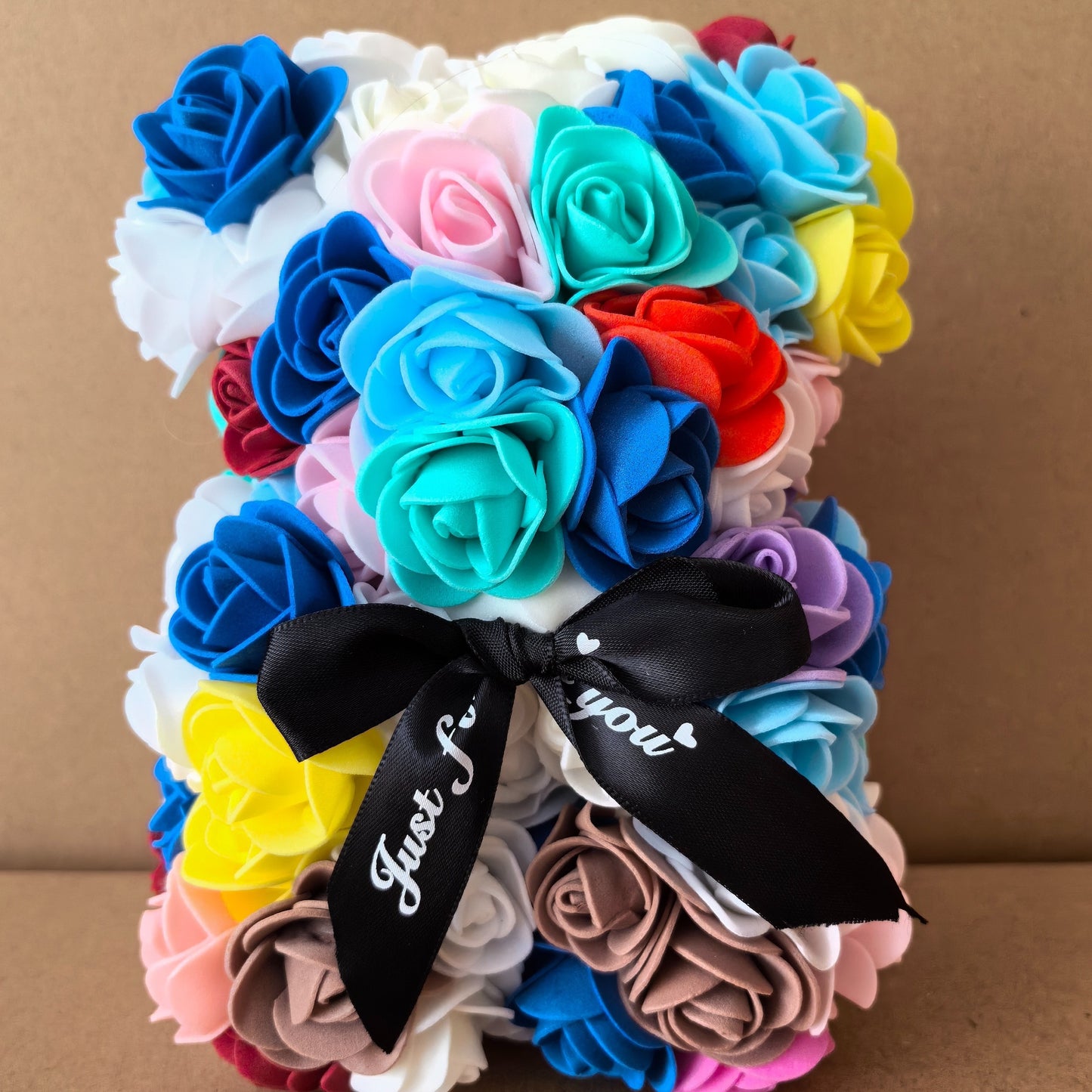 Artificial foam rose bear, great for Valentine's, Mother's Day, anniversaries, weddings, and home decor. (Box not included)