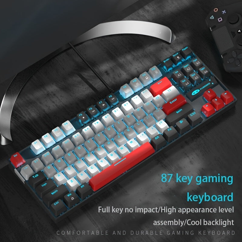 MageGee MK-STAR Mechanical Keyboard: 87-Key Wired Backlit, Ergonomic Design, USB, Black & Blue, No Battery Needed, Keycap Puller Accessory.