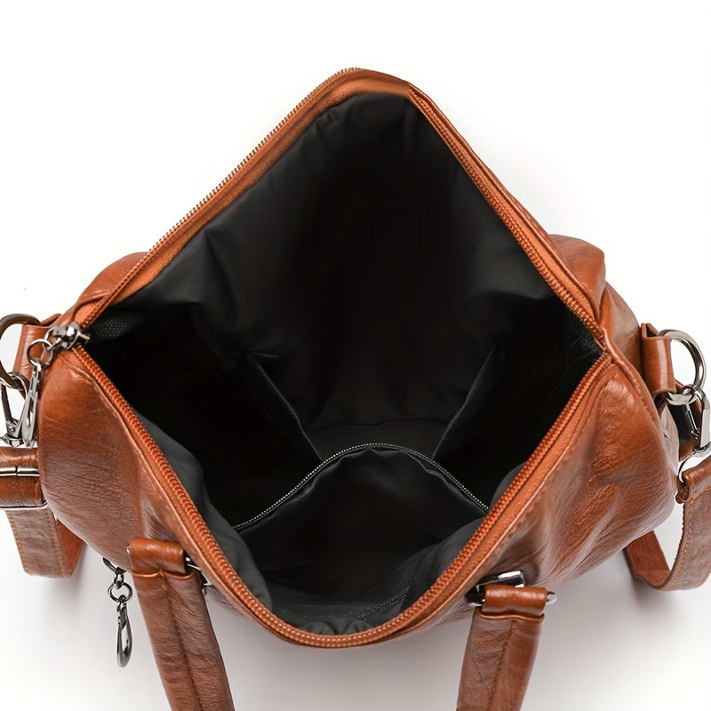 Chic faux leather backpack with removable strap, versatile shoulder bag in multiple colors.