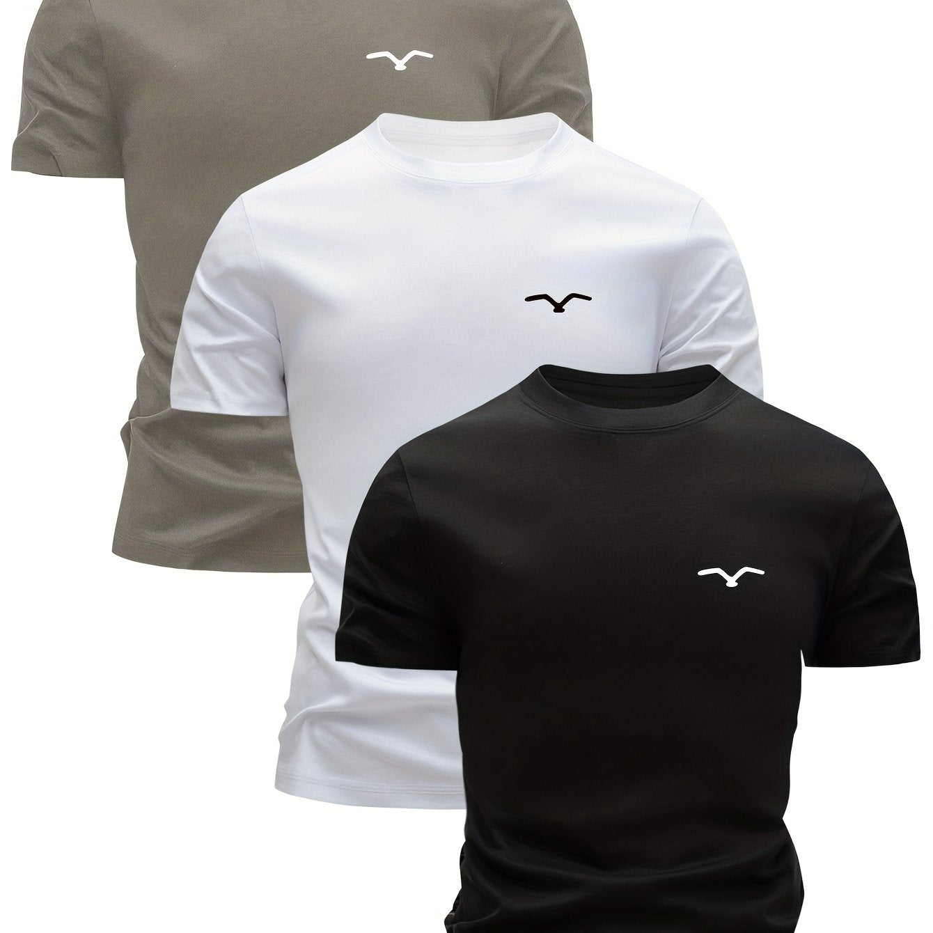 Set of 3 men's breathable cotton t-shirts, ideal for summer with sweat-absorbing properties, great for casual wear or as gifts.