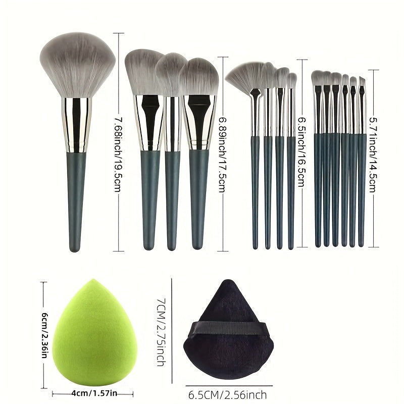 14pcs makeup brushes with soft synthetic bristles perfect for makeup, including brushes for rouge, foundation, eye shadow, and lips. Suitable for beginners to professionals.