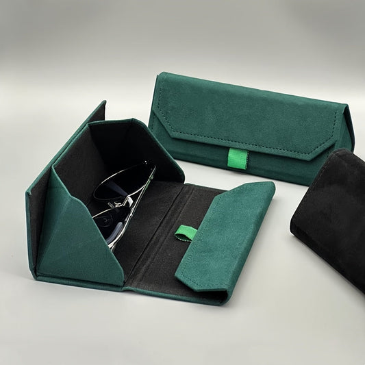 Triangular Folding Glasses Case made of Artificial Leather with Pull Tab, Crush-Proof and Protective Holder for Eyewear.