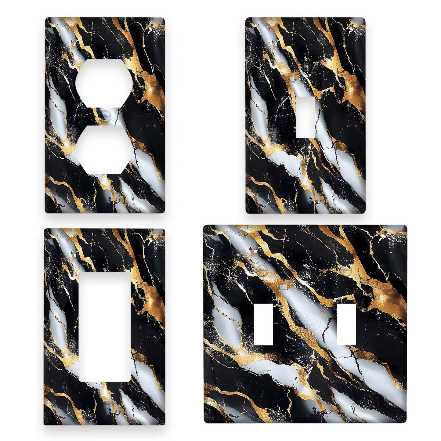 1 piece Black gold marble print light switch cover for decorative wall plates in kitchen or bedroom.