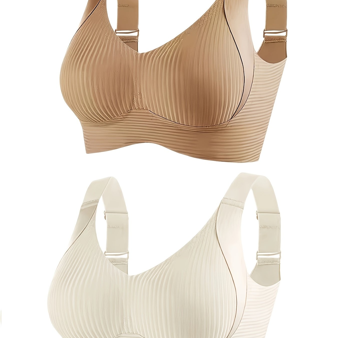 2 pairs of comfortable women's bras with adjustable shoulder straps, fixed chest pads, and no visible lines.