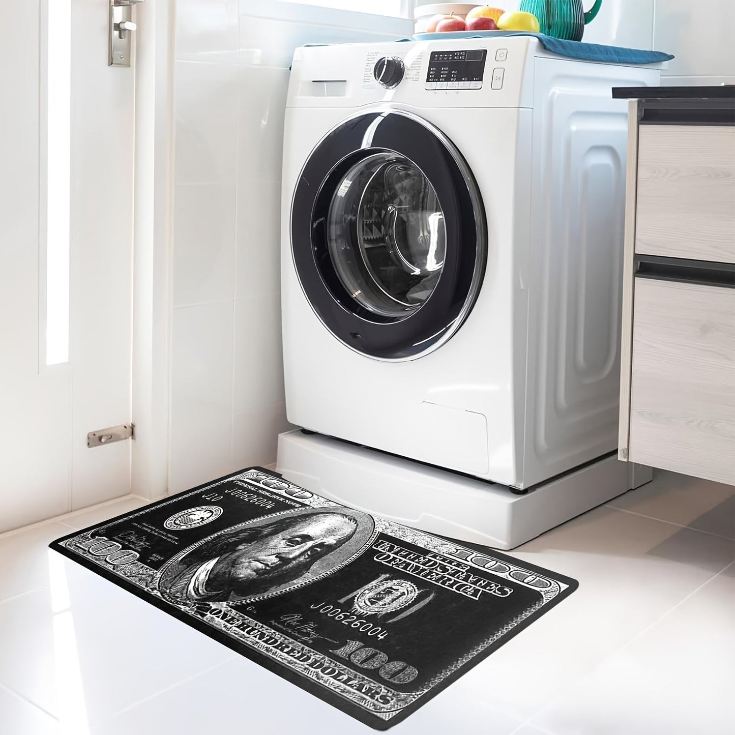 Indulgent Black Dollar Design Rug - Luxuriously Soft and Thick Flannel with Anti-Slip Backing, Easy to Clean in the Washing Machine - Ideal for Laundry Room, Hallway, Kitchen, and Living Room Decor, 500 Grams Per Square Meter for Comfort and Durability