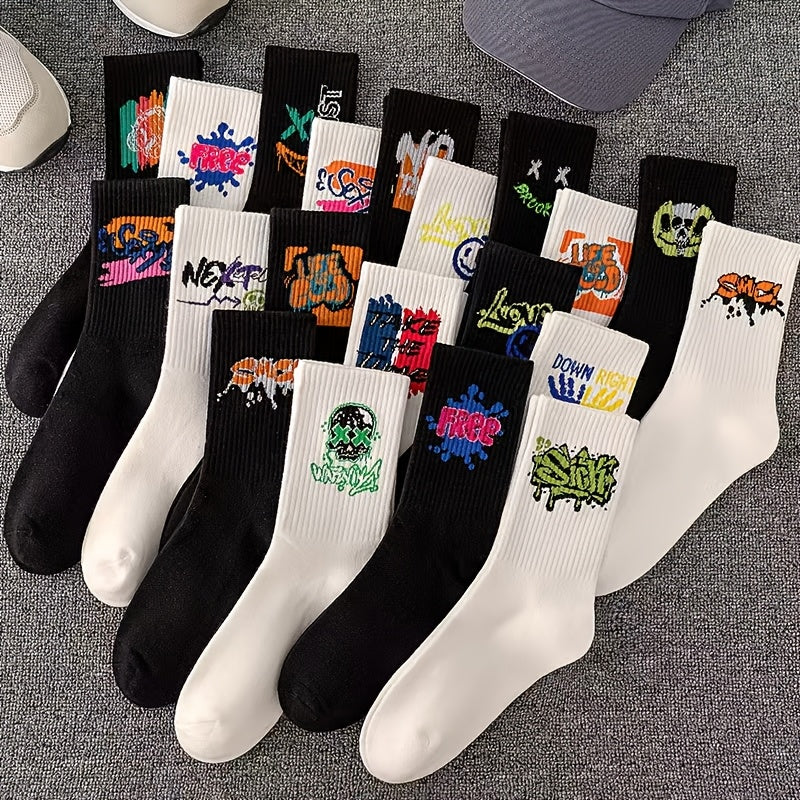 8 pairs of men's basketball socks in black and white styles, fashionable, moisture-wicking, and sweat-resistant.