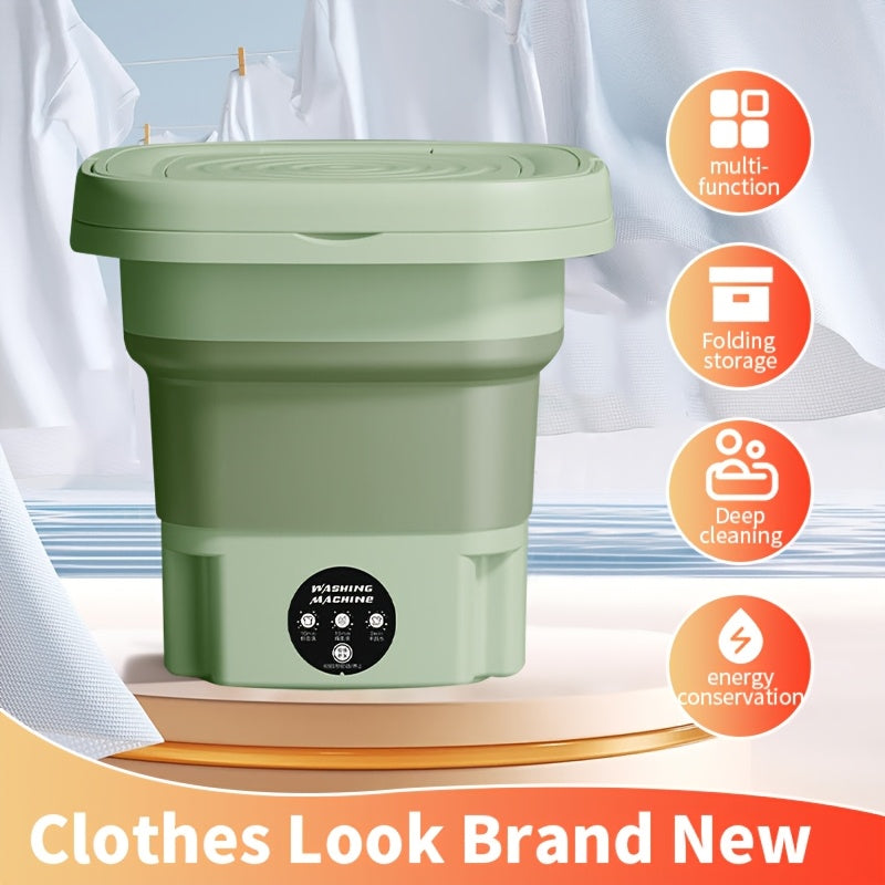 Portable 8L Washing Machine for Underwear & Socks, Foldable, Space-Saving Design with Drain Basket, Battery Powered, Two Color Options, 110V-240V.