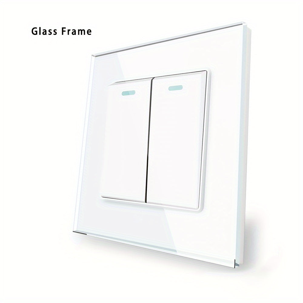 Sleek tempered glass crystal wall switch available in white, gray, and black in 1GANG, 2GANG, and 3GANG options.