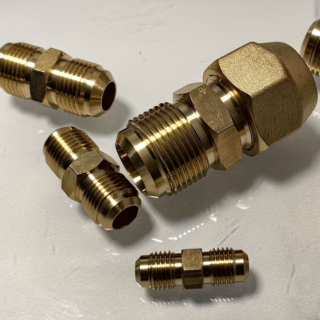 High-Quality Brass Air Conditioning Copper Tube Adapter - Female-Male Flare Thread Connector, Sizes Include 1/4", 3/8", 1/2", 5/8", 3/4" - Double-Headed Joint Ensures Leak-Proof AC Maintenance