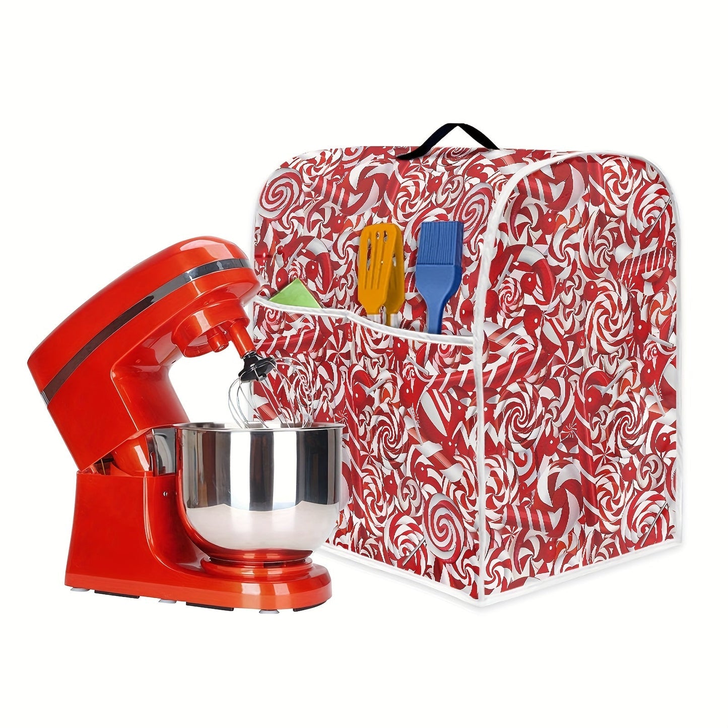 Get into the holiday spirit with this Festive Candy Cane, Santa & Lights Stand Mixer Cover! Designed for 5-8 Qt KitchenAid Mixers and Coffee Machines, this accessory is perfect for adding a touch of Christmas cheer to your kitchen. Easy to clean and