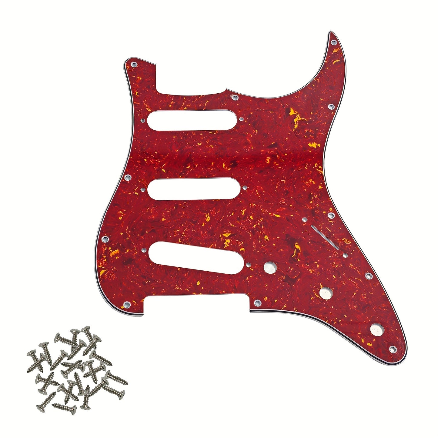 ST electric guitar single pickup guard with 11 holes, installation screws, and aluminum foil shielding. Fits standard FD ST style guitars, available in multiple colors.