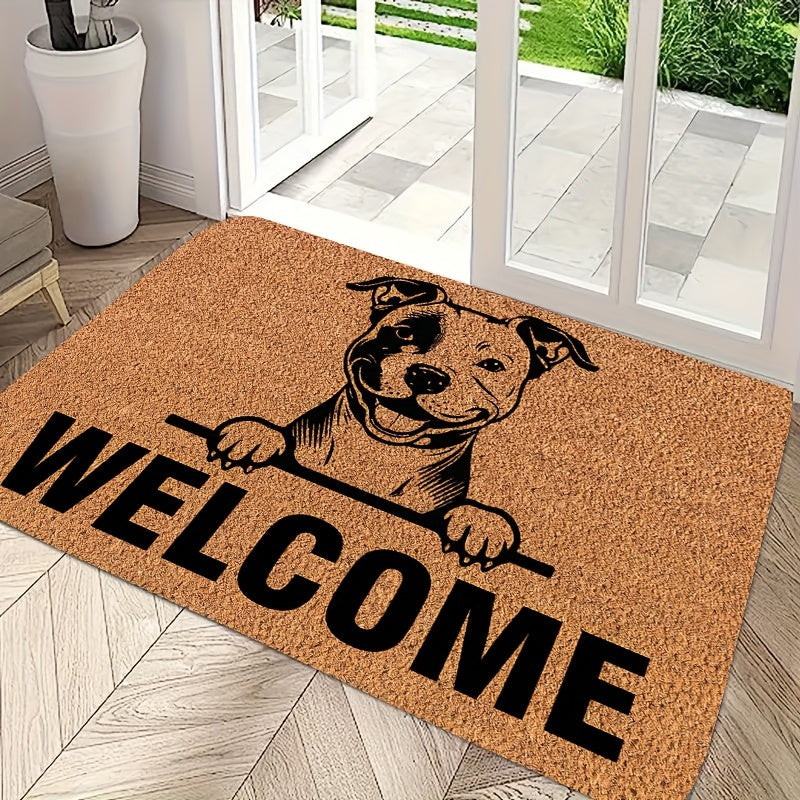 Durable Pit Bull Design Welcome Doormat - Stain-Resistant, Machine Washable, Low Pile Polyester Mat for Indoor/Outdoor Use - Easy to Clean Entrance Mat