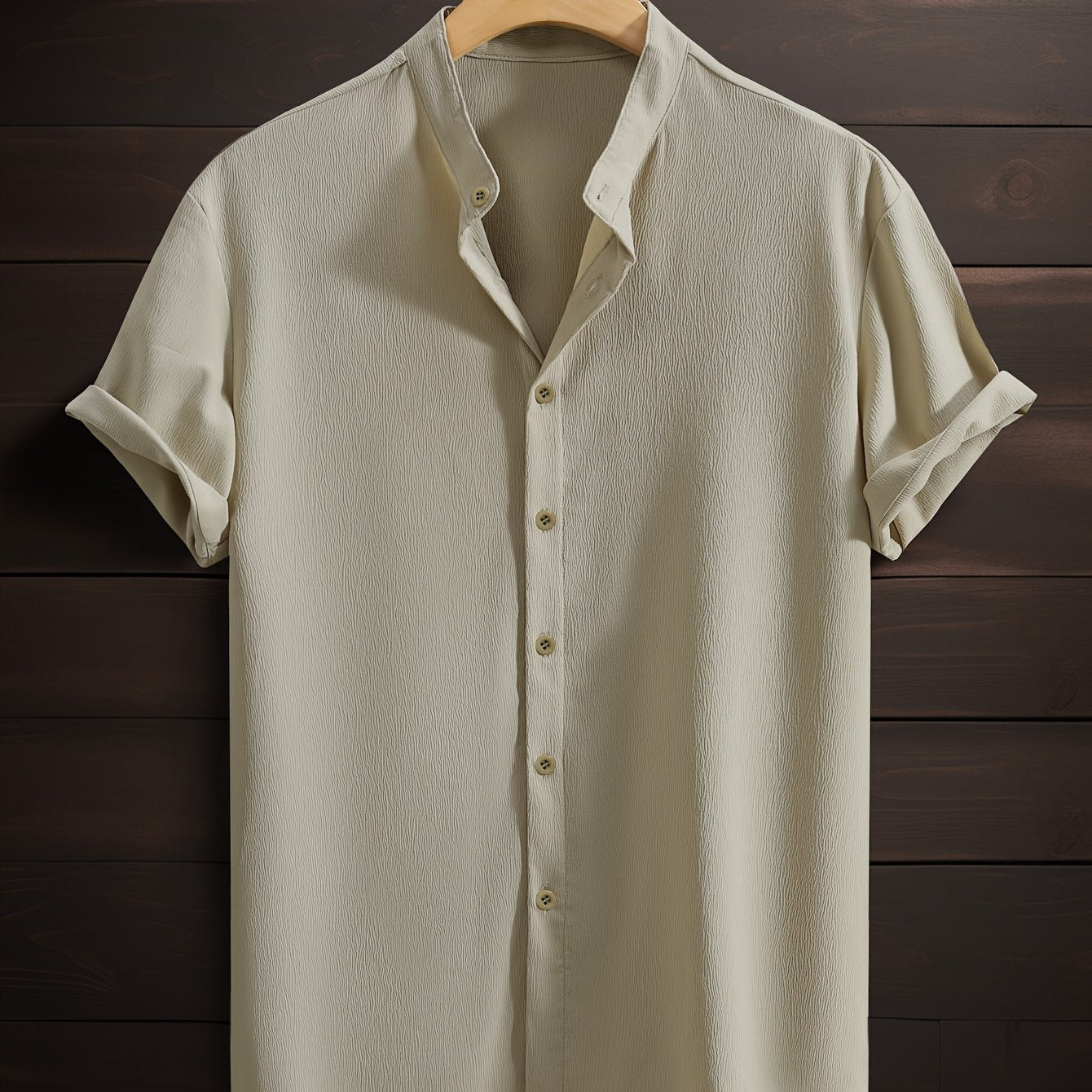 Men's Green Short-Sleeve Button-Up Shirt - Perfect for Summer, Casual Wear & Beach Trips