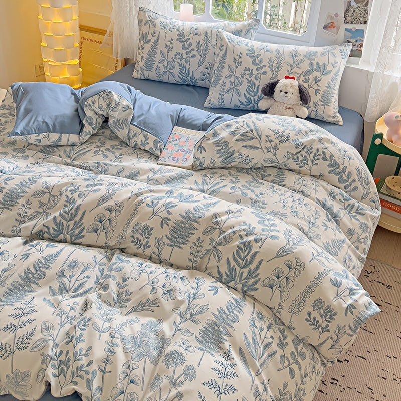 Soft floral print bedding set includes duvet cover and 2 pillowcases, made of breathable polyester with zip closure. Suitable for all seasons, perfect for bedrooms and guest rooms.