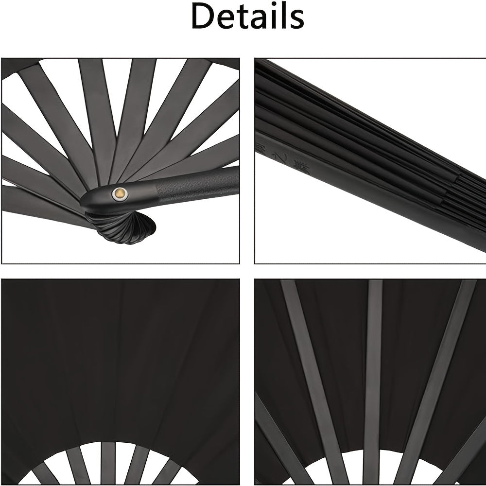 Large Folding Fan - 2 Pieces Handheld Nylon Cloth Foldable Hand Fan Chinese Kung Fu Fan Festival Decoration for Party Favors in Black with Simple Pattern