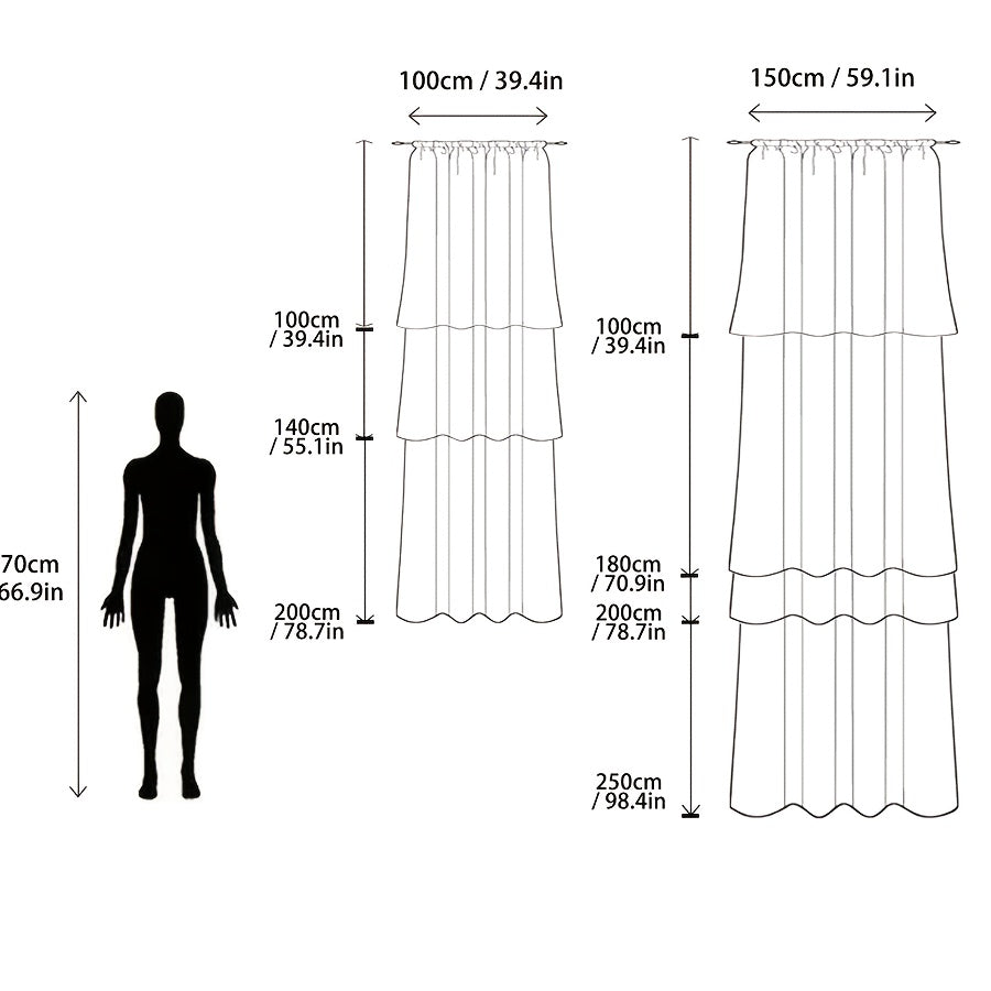 White Lace Window Screen with Double Lace Rod, Solid Color Jacquard Lace Curtain, and White Gauze Curtain - 1 piece