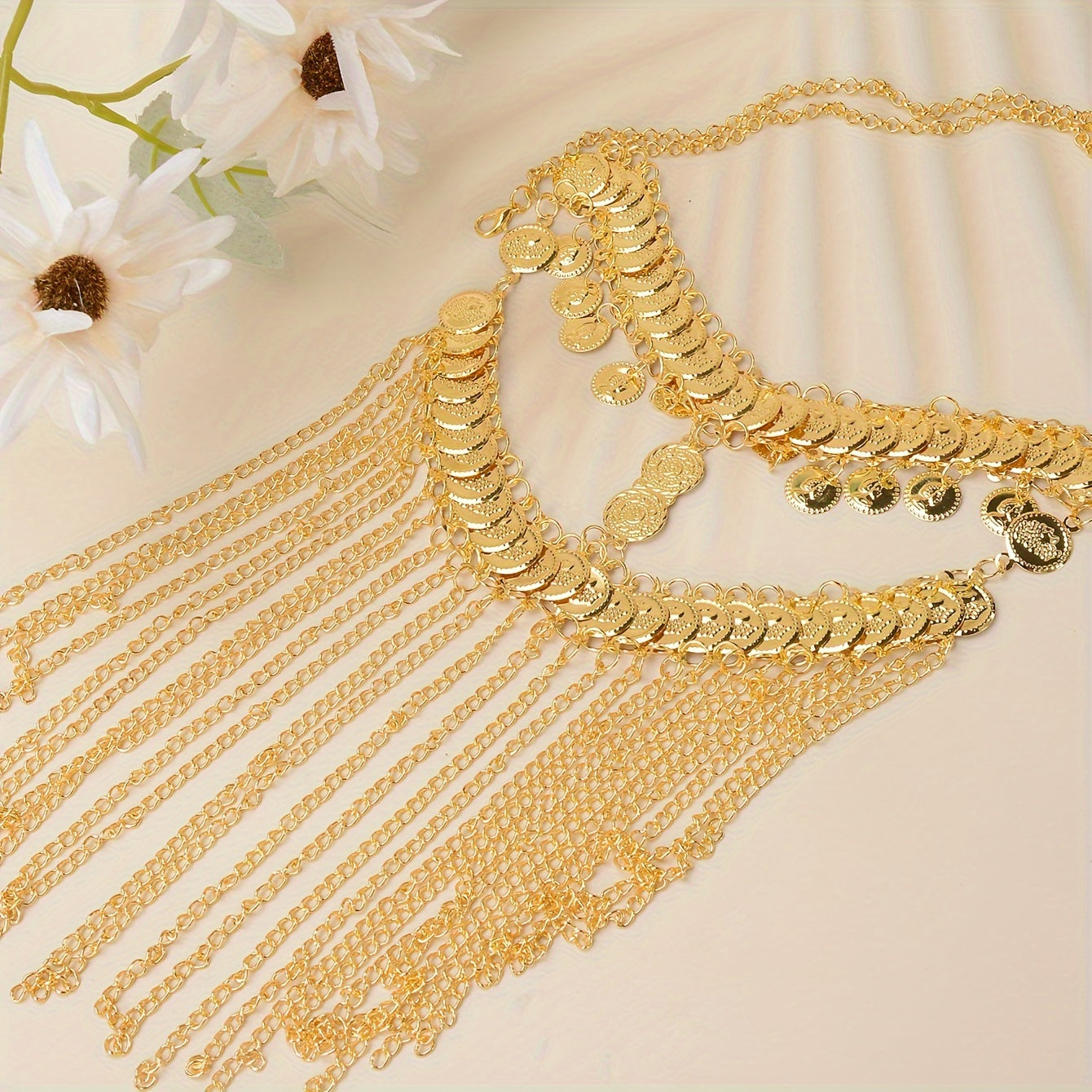 Alloy metal coin tassel headband in traditional ethnic style, suitable for normal hair types.