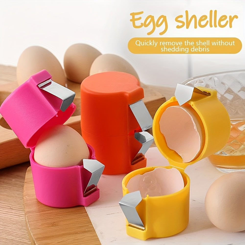 Egg Shell Opener Set in Stainless Steel - Includes Non-Stick Omelet Pan Prep Tools with Plastic Handle, Dishwasher Safe, Egg Cracker Separator Cubic Kitchen Gadget for Easy Egg Shell Removal (1 Pack)