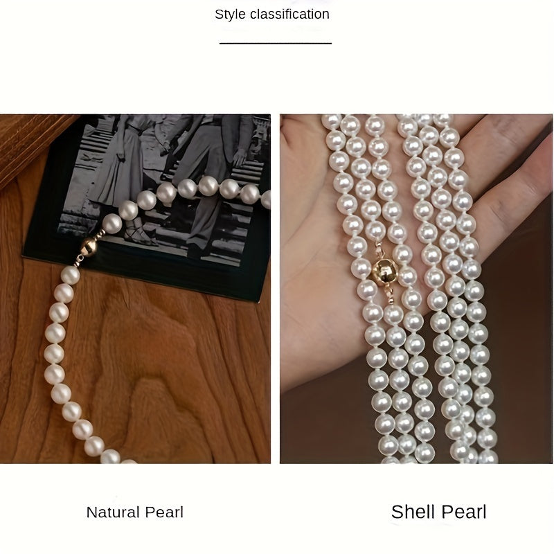 Stylish 85cm Freshwater Pearl Necklace Featuring Magnetic Clasp - Chic, Seductive Design, Sleek Pearl Strand, Perfect for Everyday or Special Occasions, Great Valentine's Day Present.