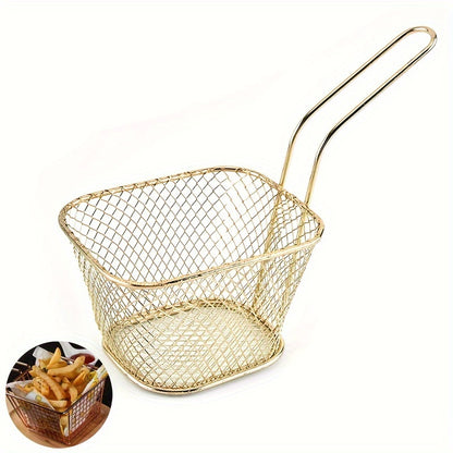 Durable stainless steel basket perfect for fried foods and drinks at kitchen and restaurant tables.