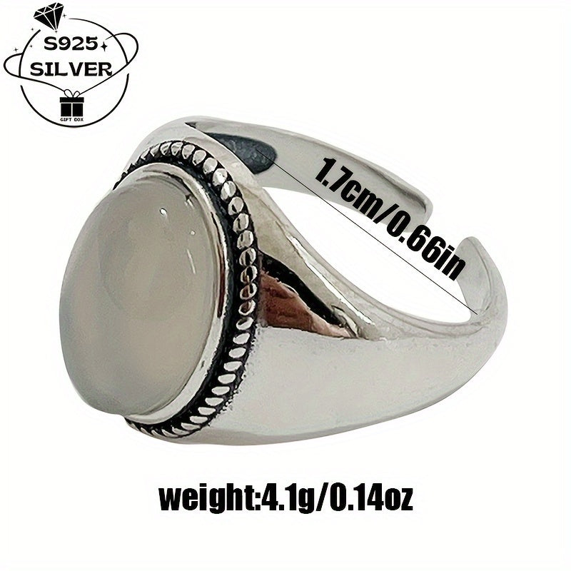 1 piece of 925 silver agate luxury simple women's open adjustable ring, weighing approximately 4.1g. Suitable for daily wear, parties, banquets, and as a gift. Comes with a gift box.