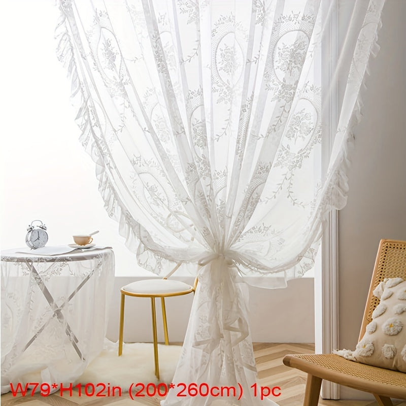 Enhance Your Home Decor with this Elegant White Lace Floral Sheer Curtain!