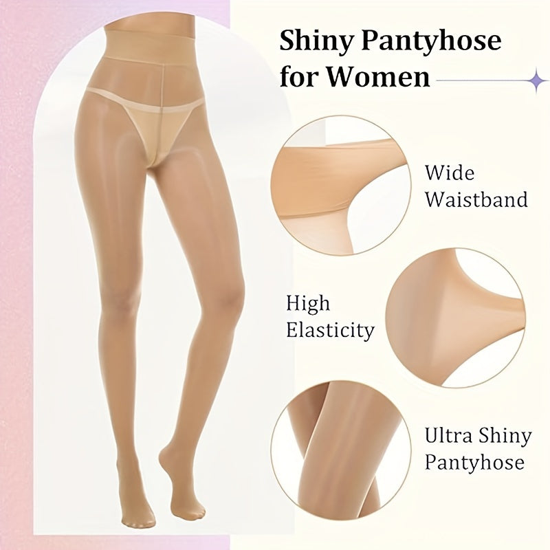 Shimmer tights for women with a shiny oil finish, high-waisted and shaping.