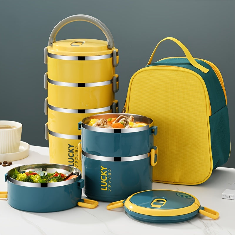 Upgrade your lunch game with this durable Large Capacity Stainless Steel Insulated Lunch Box Set! Perfect for school, picnic, camping, or work, this reusable and leak-proof bento container comes with a thermal bag and cutlery for convenience. Easy to