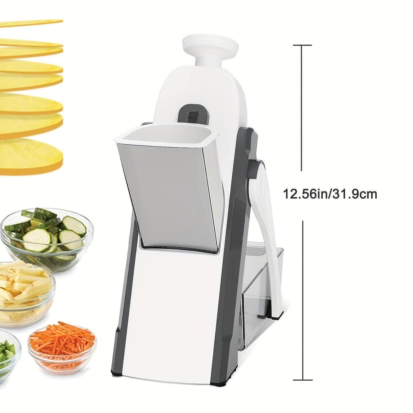 Multi-Functional 5-in-1 Vegetable Chopper: Slice, Dice, Julienne, and Cut Potatoes with Adjustable Thickness (0.1-8mm) in Gray for Quick and Easy Meal Preparation in the Kitchen