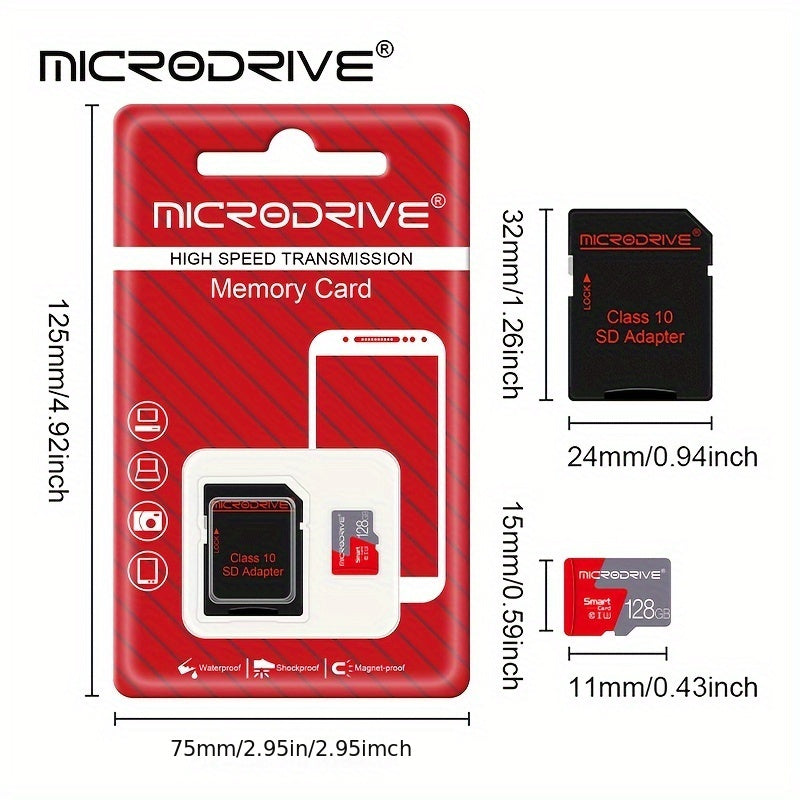 High Speed Class 10 Micro SD Memory Card with SD Adapter - Available in sizes up to 256GB and U3 Rating for expanding storage in smartphones, cameras, DVR, and monitors.