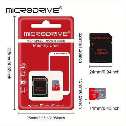 High Speed Class 10 Micro SD Memory Card with SD Adapter - Available in sizes up to 256GB and U3 Rating for expanding storage in smartphones, cameras, DVR, and monitors.