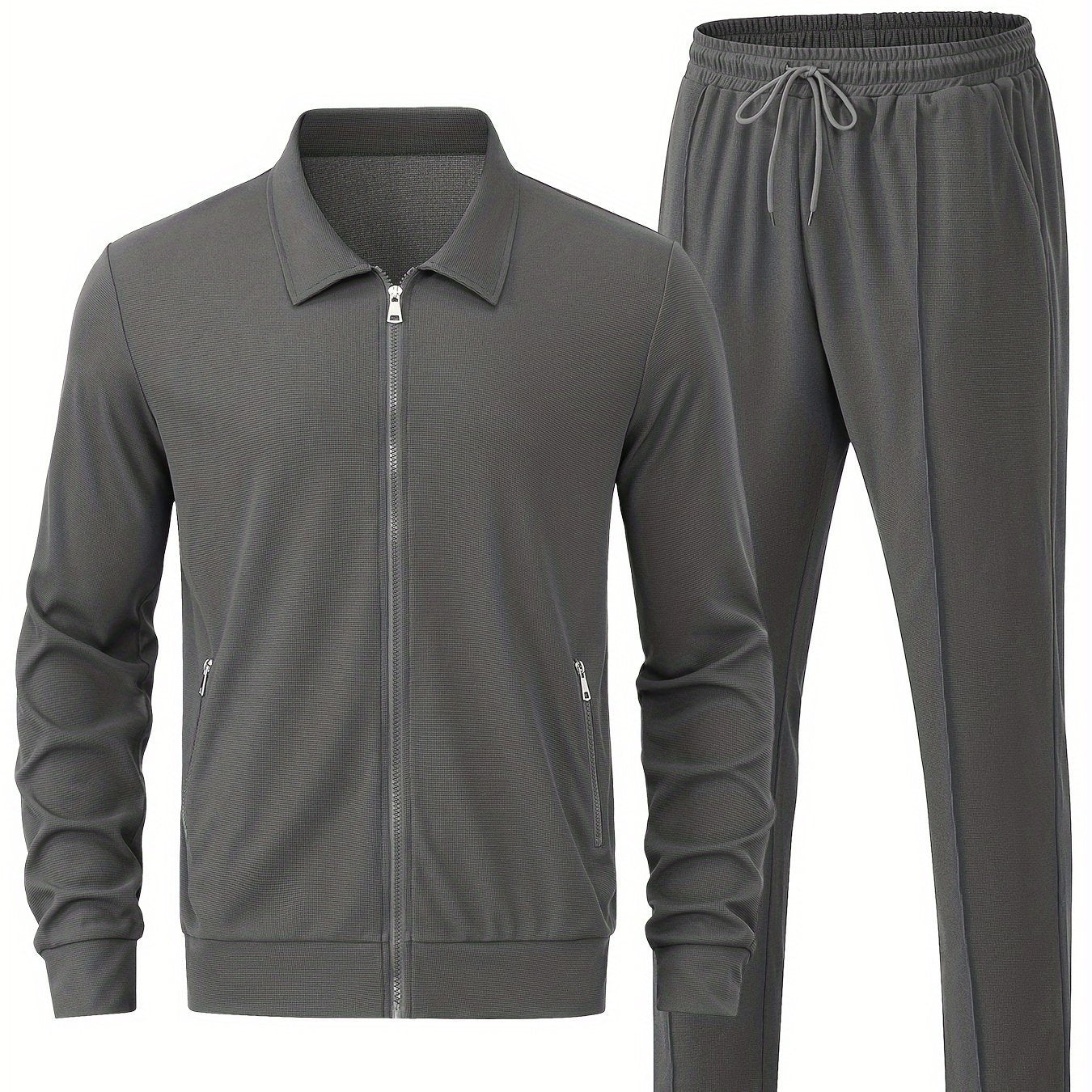 Men's 2-piece athletic outfit for outdoor sports, featuring a zip-up jacket and pants.