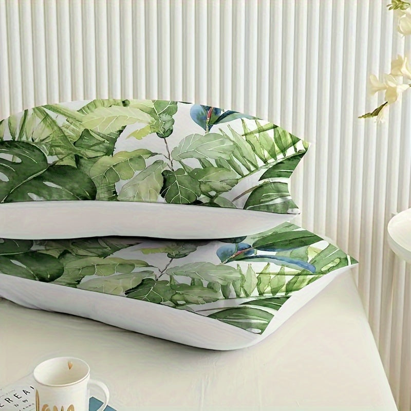 Set of 2 Soft and Comfortable Green Leaf Print Pillowcases - High-Quality Envelope Design for Bedroom and Sofa Decoration, Easy to Clean in the Washing Machine