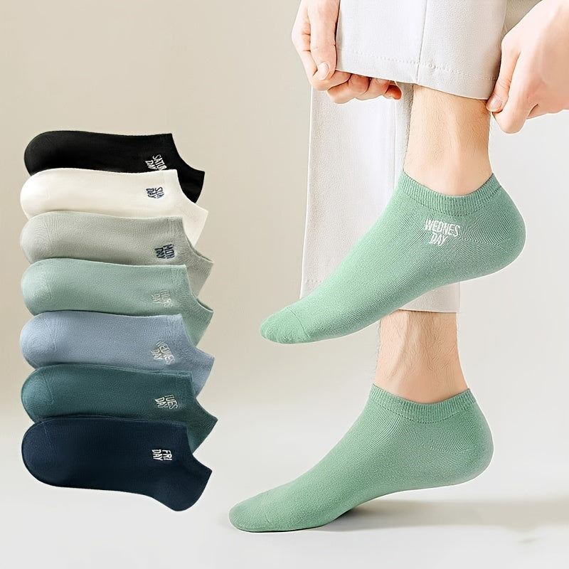 NEKTOM 7 Men's No-Show Socks - Mix of Colors, Letter Print, Moisture-Wicking & Odor-Resistant