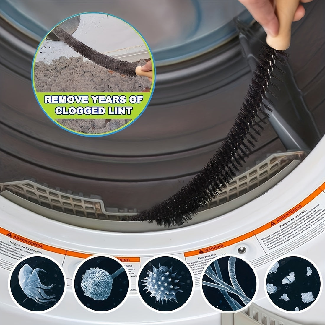 Dryer Vent Cleaning Kit Includes 2-Piece Set: Lint Vacuum Attachment, Flexible Brush, and Vent Hose