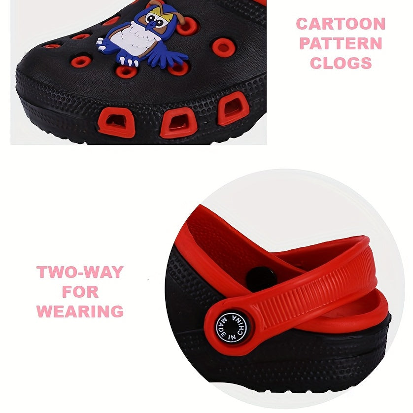 Boys Casual Cartoon Clogs with Non-slip Soft Sole and Assorted Colors.