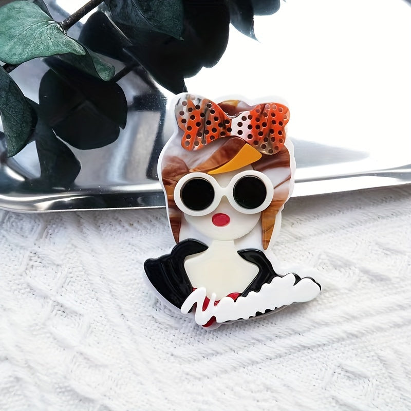 Charming and Stylish Acrylic Brooch: A Playful Pin featuring Red Glasses and Pretty Flowers