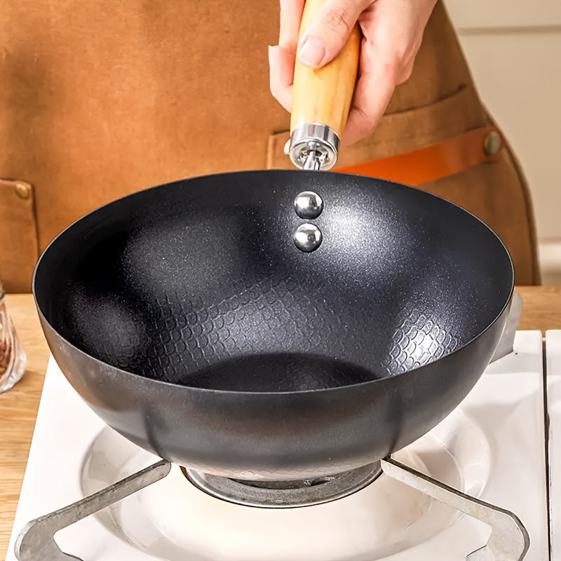 Single serving traditional Chinese wok made of durable mini cast iron. This 20cm pan is non-stick, retains heat well, and is easy to clean. Suitable for use on gas and electric stoves.