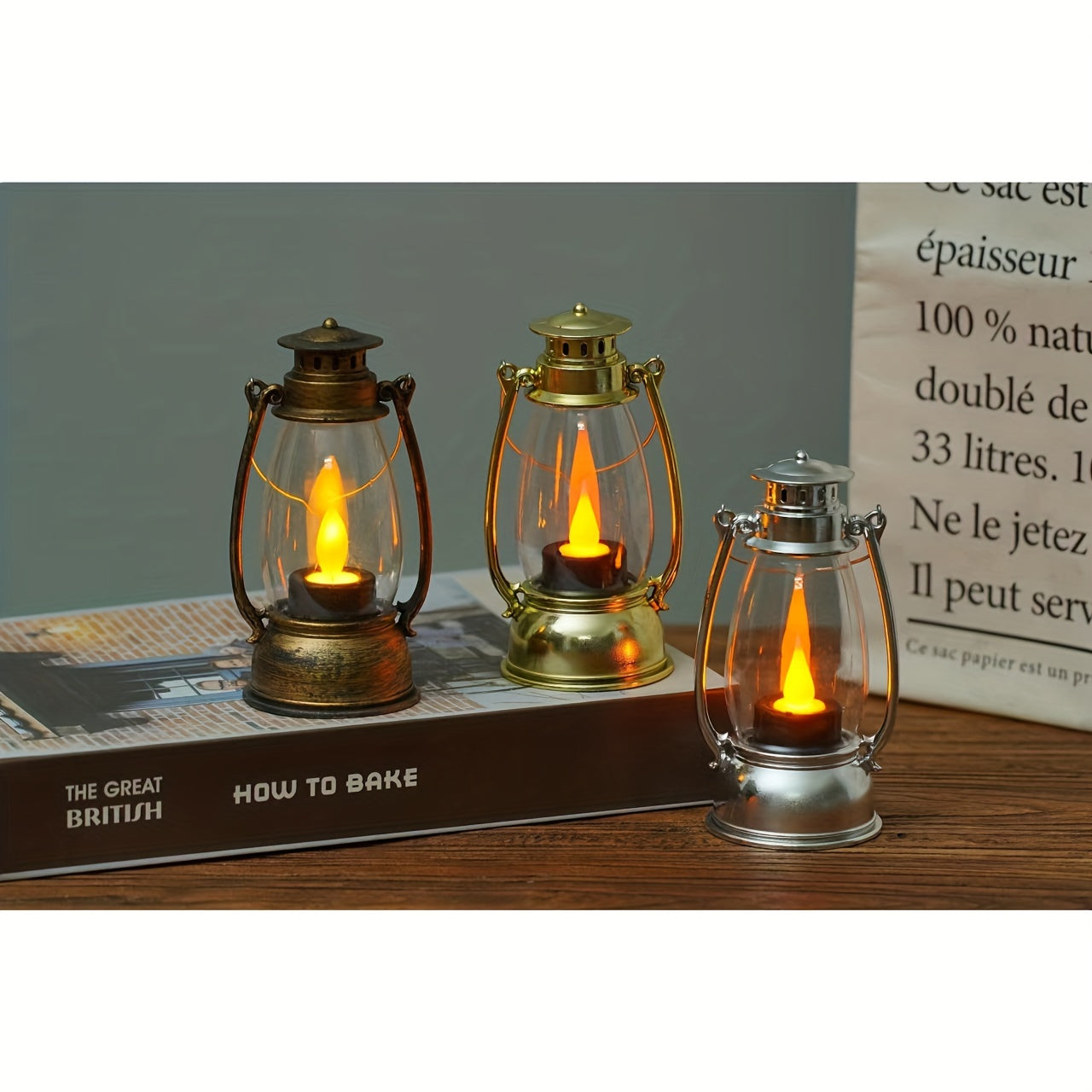 Mini lantern table lamp with touch switch, battery-powered. Made of plastic with non-rechargeable button battery. Suitable for different rooms. Includes light source.