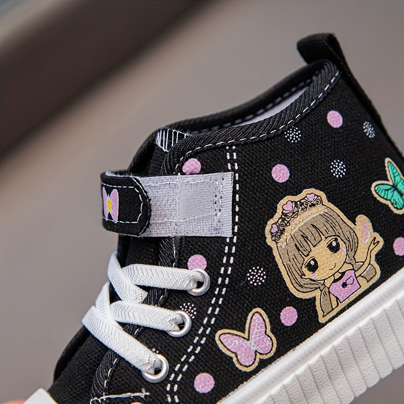 Girls' butterfly print shoes with cute cartoon design, non-slip, perfect for daily and casual wear.