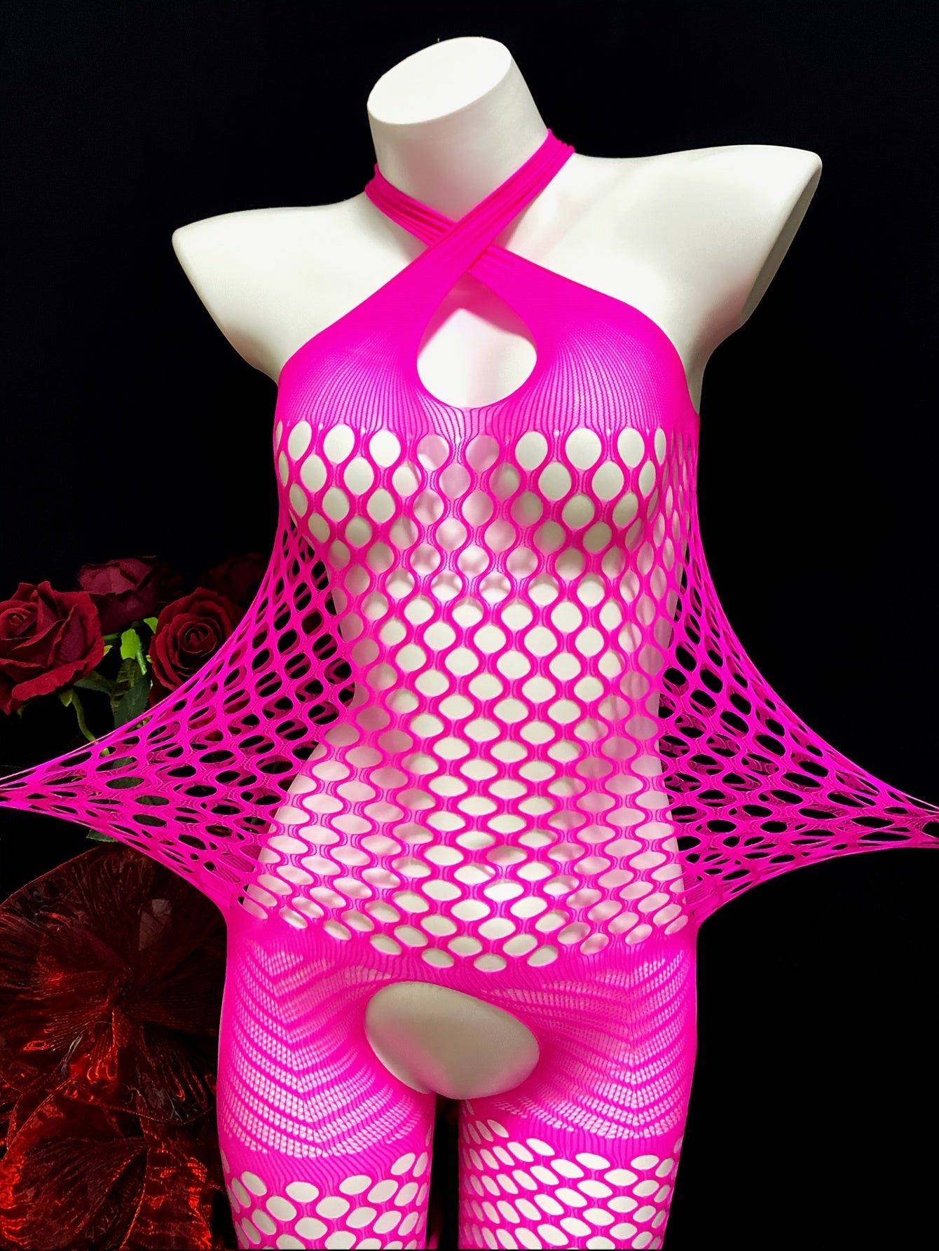 Sexy lingerie body stocking with open crotch and see-through design, perfect for music festivals and beachwear. No underwear needed.