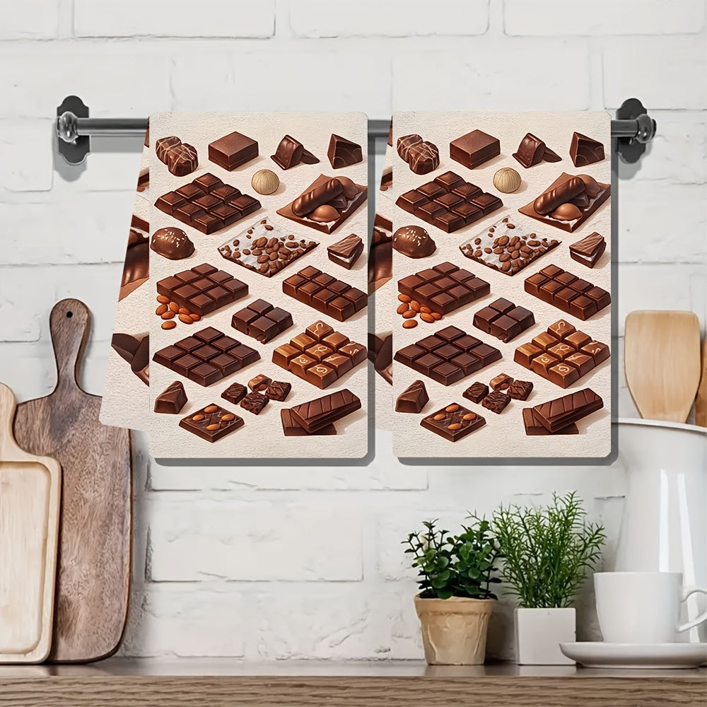 Set of 2 Ultra Soft Kitchen Towels and Gourmet Chocolate Bars for Sweet Tooth, Highly Absorbent Dish Hand Towels for Holiday Decor, Machine Washable, 16x24 Inch - Item Number: 2KYSMF1214045