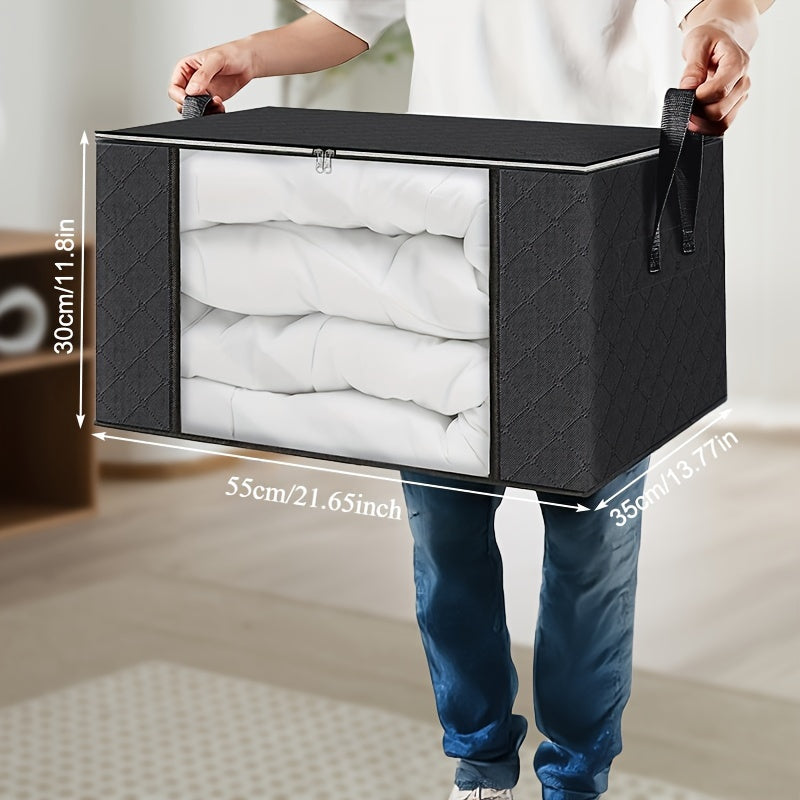 Set of 4 large capacity foldable fabric storage boxes - durable, collapsible bags for clothes, blankets & linens. Ideal for bedroom, closet, dorm, and spa use.