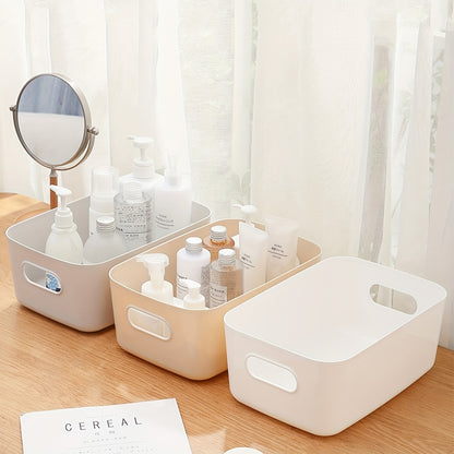 5/10 White Plastic storage bins with a polished finish are portable and weather-resistant, suitable for organizing kitchen, cosmetics, and miscellaneous items without needing electricity.